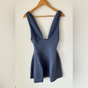 WeWoreWhat Women's 4 V Neck Textured Knit Fit & Flare Mini Dress Grey Blue